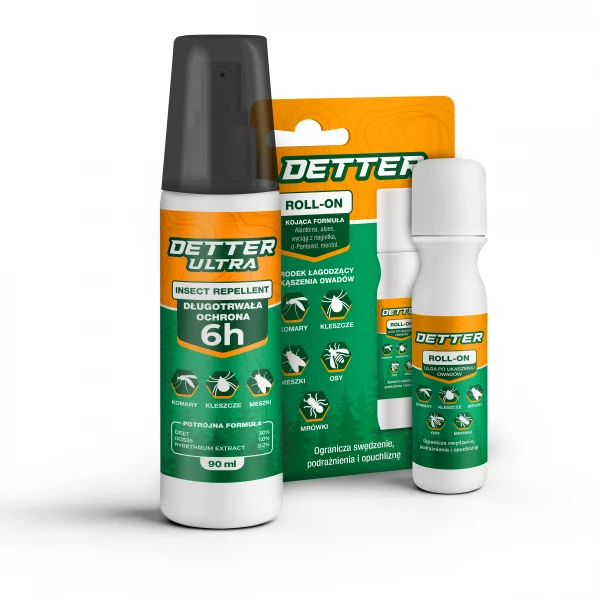 Spray na owady Detter Ultra i środek na ukąszenia owadów Detter Roll-On.