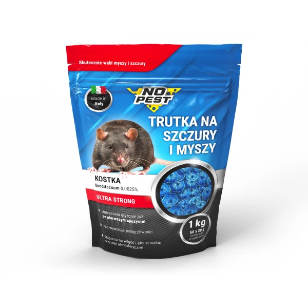 Trutka na szczury, myszy, gryzonie No Pest® niebieska kostka brodifakum 1kg.