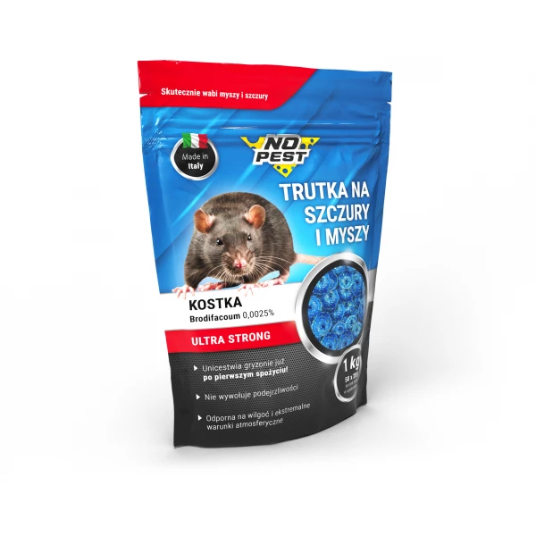 Trutka na szczury, myszy, gryzonie No Pest® niebieska kostka brodifakum 1kg.