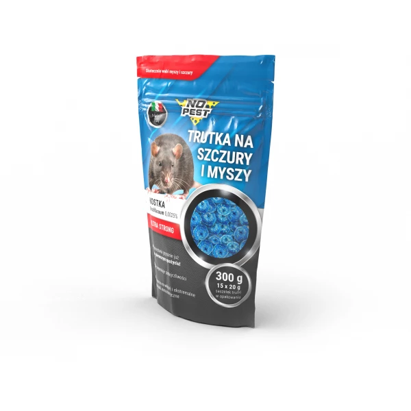 Trutka na szczury, myszy, gryzonie No Pest® niebieska kostka brodifakum 300g.