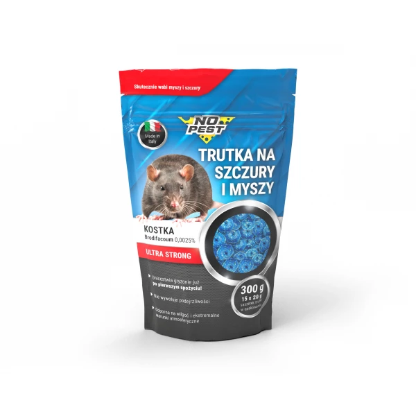 Trutka na szczury, myszy, gryzonie No Pest® niebieska kostka brodifakum 300g.