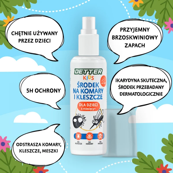 Środek na kleszcze, komary i meszki dla małych dzieci 6mc Detter® Kids 80ml