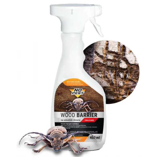 Środek na korniki, spuszczele, kołatki NO PEST WOOD BARRIER spray 450ML.