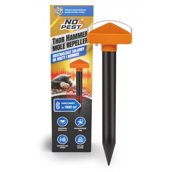 Solarny odstraszacz kretów, nornic 1800 m² No Pest® Thor Hammer Repeller