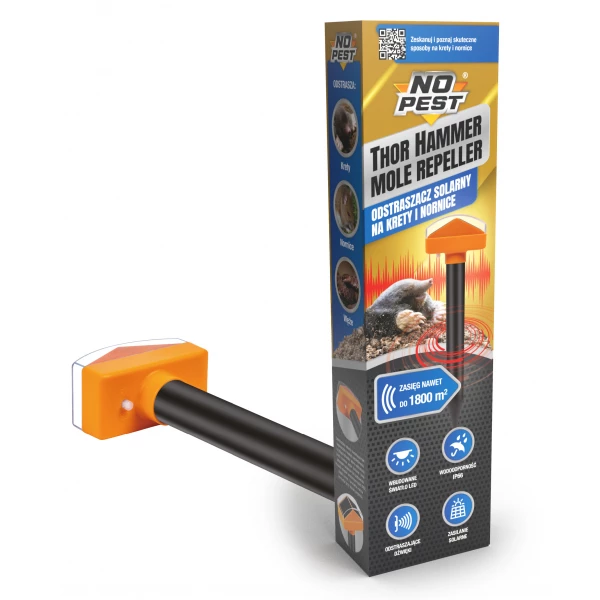Solarny odstraszacz kretów, nornic 1800 m² No Pest® Thor Hammer Repeller