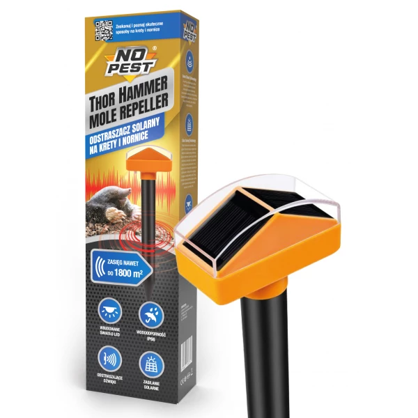 Solarny odstraszacz kretów, nornic 1800 m² No Pest® Thor Hammer Repeller