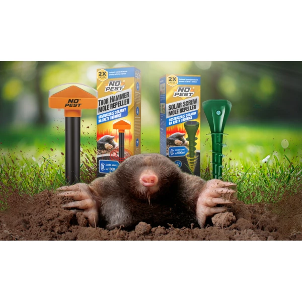 Solarny odstraszacz kretów, nornic 1800 m² No Pest® Thor Hammer Repeller