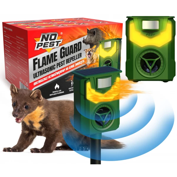 Ultradźwiękowy odstraszacz kotów, psów No Pest® Flame Guard 