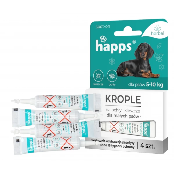 Happs krople na kleszcze dla Psa (5-10kg). Krople na pchły.