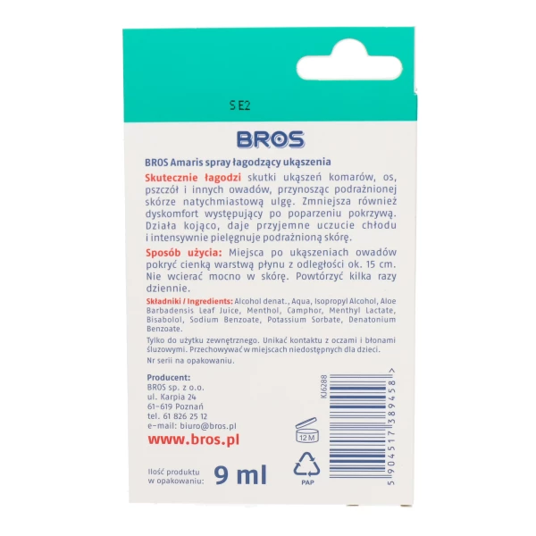 Spray łagodzący ukąszenia komarów, owadów Bros Amaris 8ml.