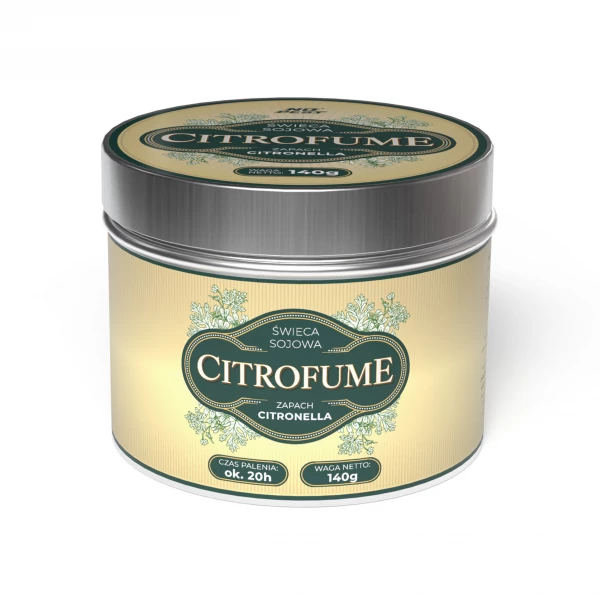 Świeca sojowa Citronella olejek 3% w puszce metalowej 140g, 20h palenia