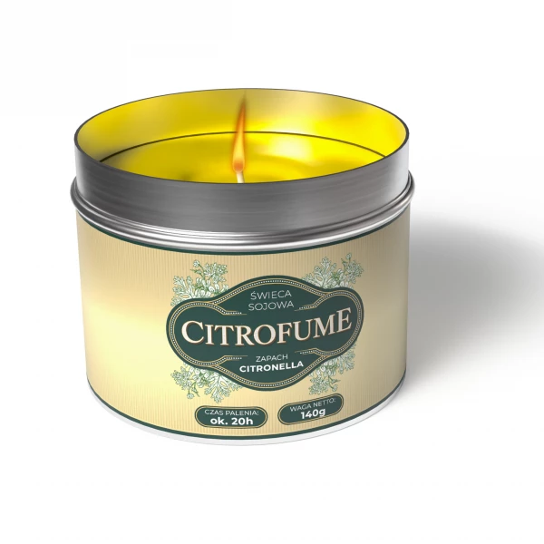 Świeca sojowa Citronella olejek 3% w puszce metalowej 140g, 20h palenia