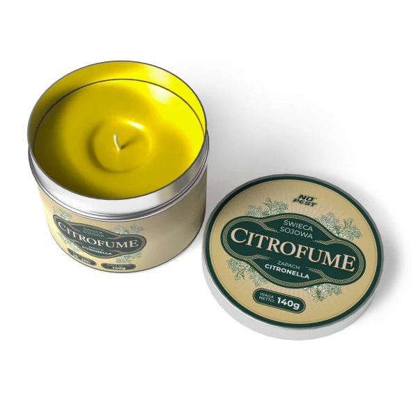 Świeca sojowa Citronella olejek 3% w puszce metalowej 140g, 20h palenia