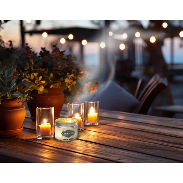 Świeca sojowa Citronella olejek 3% w puszce metalowej 140g, 20h palenia
