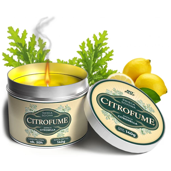 Świeca sojowa Citronella olejek 3% w puszce metalowej 140g, 20h palenia