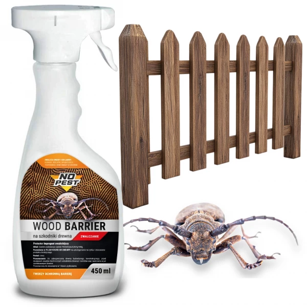 Środek na korniki, spuszczele, kołatki NO PEST WOOD BARRIER spray 450ML.