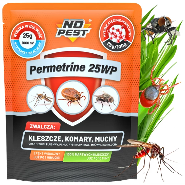 Permetryna 25% na kleszcze, komary, muchy, pluskwy 10 sztuk x 25g Permetrine 25WP No Pest® 