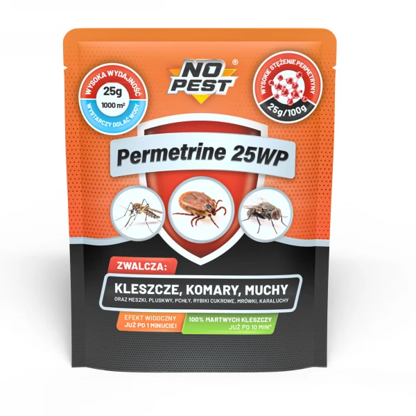 Permetryna 25% na kleszcze, komary, muchy, pluskwy 10 sztuk x 25g Permetrine 25WP No Pest® 