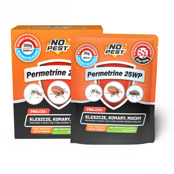 Permetryna 25% na kleszcze, komary, muchy, pluskwy 10 sztuk x 25g Permetrine 25WP No Pest® 