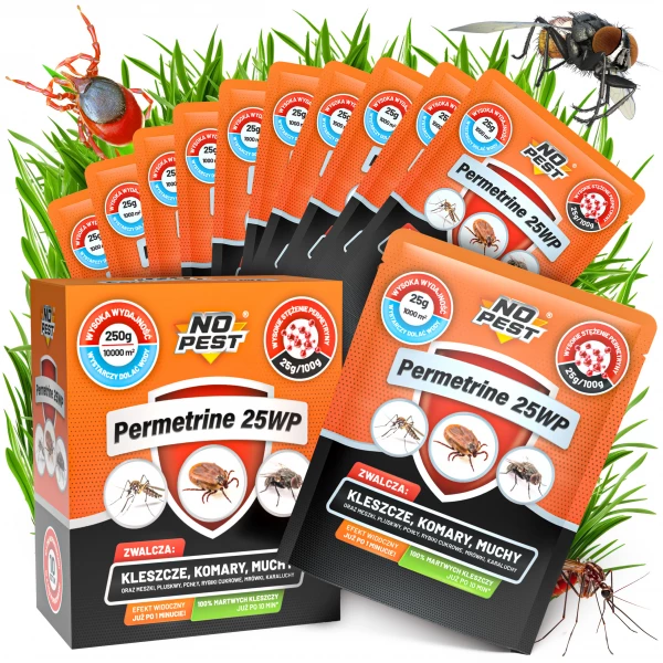 Permetryna 25% na kleszcze, komary, muchy, pluskwy 10 sztuk x 25g Permetrine 25WP No Pest® 