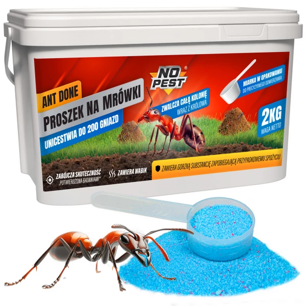 Proszek na mrówki 2kg No Pest® Ant Done granulat. Środek na mrówki w domu, ogrodzie.