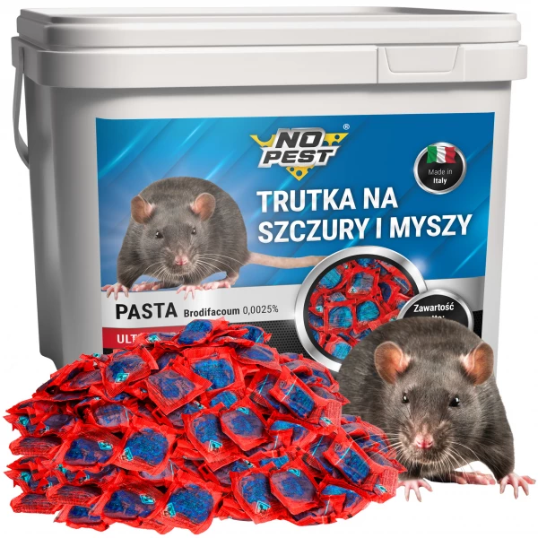 Silna trutka na szczury i myszy, gryzonie 3kg No Pest® brodifakum niebieska pasta w saszetkach