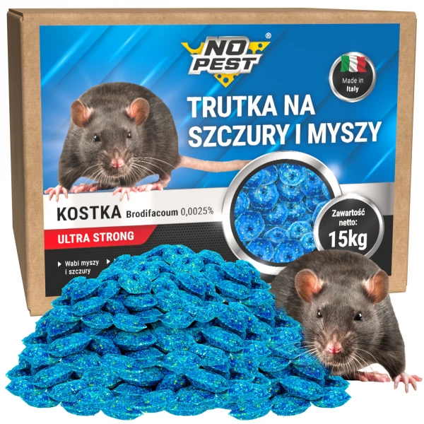 Trutka na szczury, myszy, gryzonie No Pest® niebieska kostka brodifakum 15kg