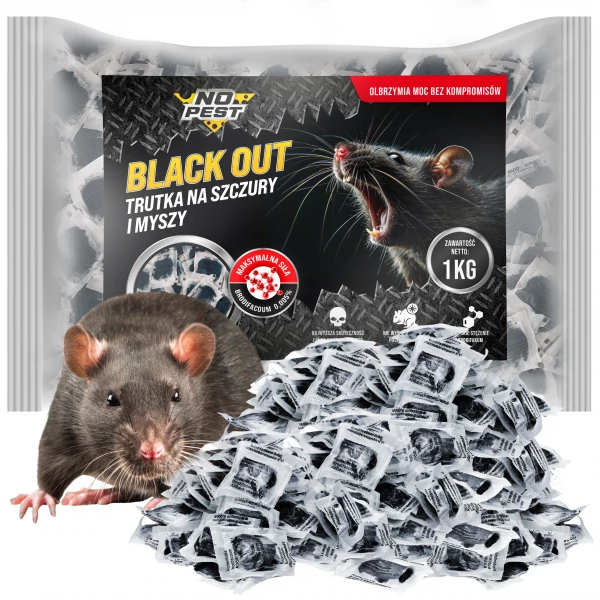 Najmocniejsza trutka na szczury i myszy, gryzonie od No Pest® 1kg  Black Out brodifakum 0,05g/kg czarna pasta 