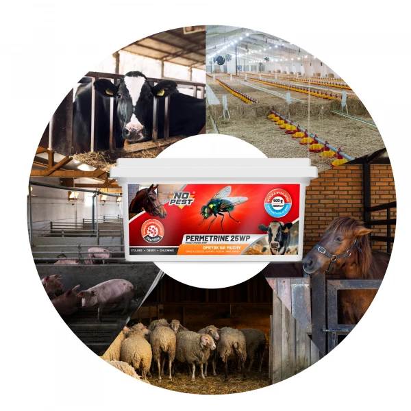 Środek na muchy, komary i kleszcze do stajni i obór Permetrine 25WP No Pest® 500g