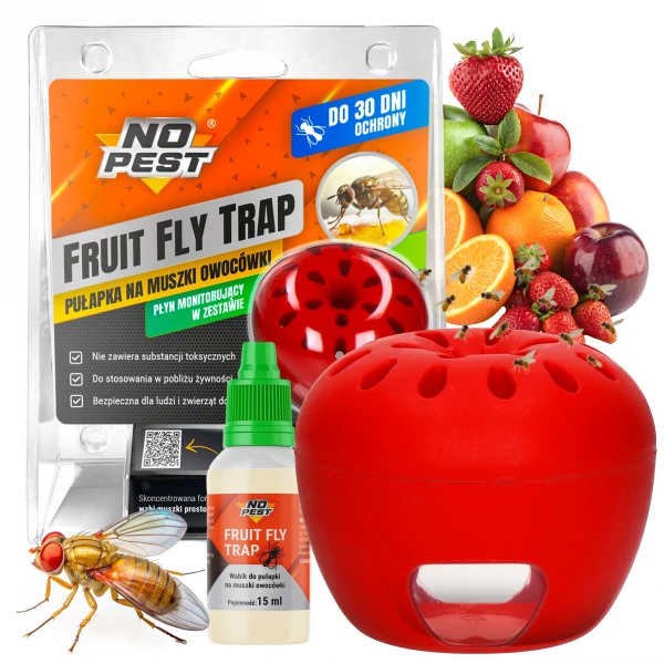 Pułapka na muszki owocówki jabłuszko No Pest® z wabikiem + żółte lepy Plant Guard No Pest® 15 sztuk