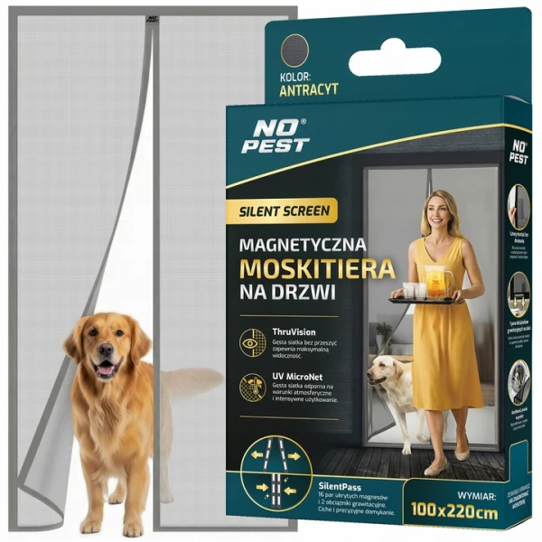 Moskitiera na drzwi balkonowe magnetyczna samozamykająca antracyt 100x220cm Silent Screen No Pest®