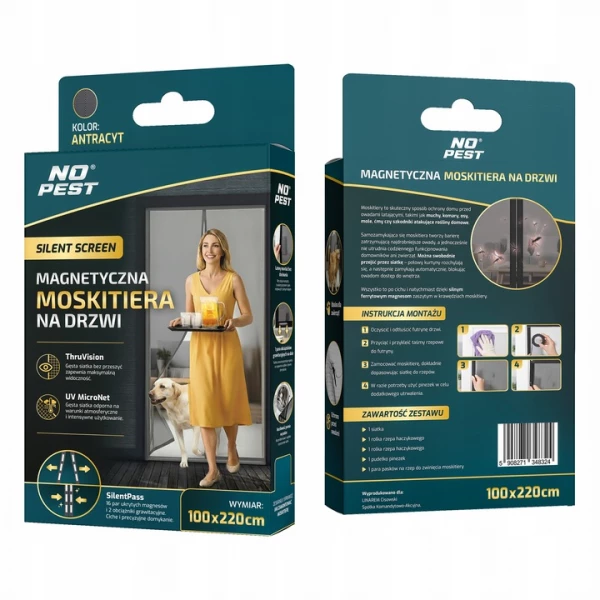 Moskitiera na drzwi balkonowe magnetyczna samozamykająca antracyt 100x220cm Silent Screen No Pest®