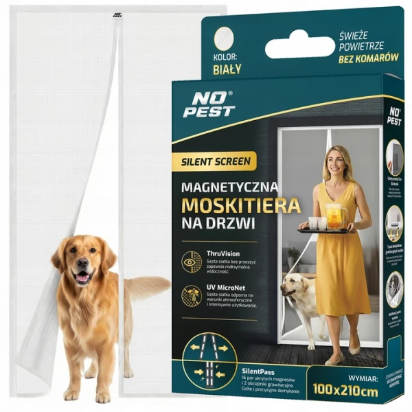 Moskitiera na drzwi balkonowe magnetyczna samozamykająca biała 100x220cm Silent Screen No Pest®