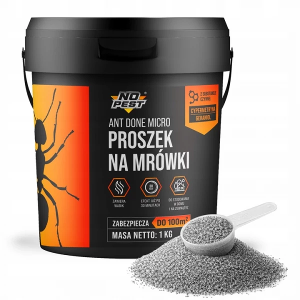 Proszek na mrówki 1 kg No Pest® Ant Done Micro granulat. Środek na mrówki w domu, ogrodzie.