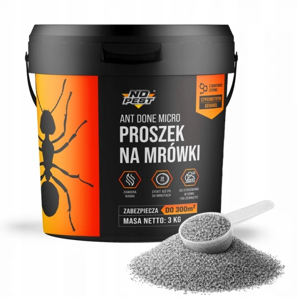 Proszek na mrówki 3 kg No Pest® Ant Done Micro granulat. Środek na mrówki w domu, ogrodzie.
