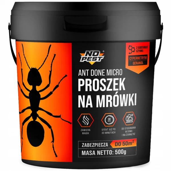 Proszek na mrówki 500 g No Pest® Ant Done Micro granulat. Środek na mrówki w domu, ogrodzie.