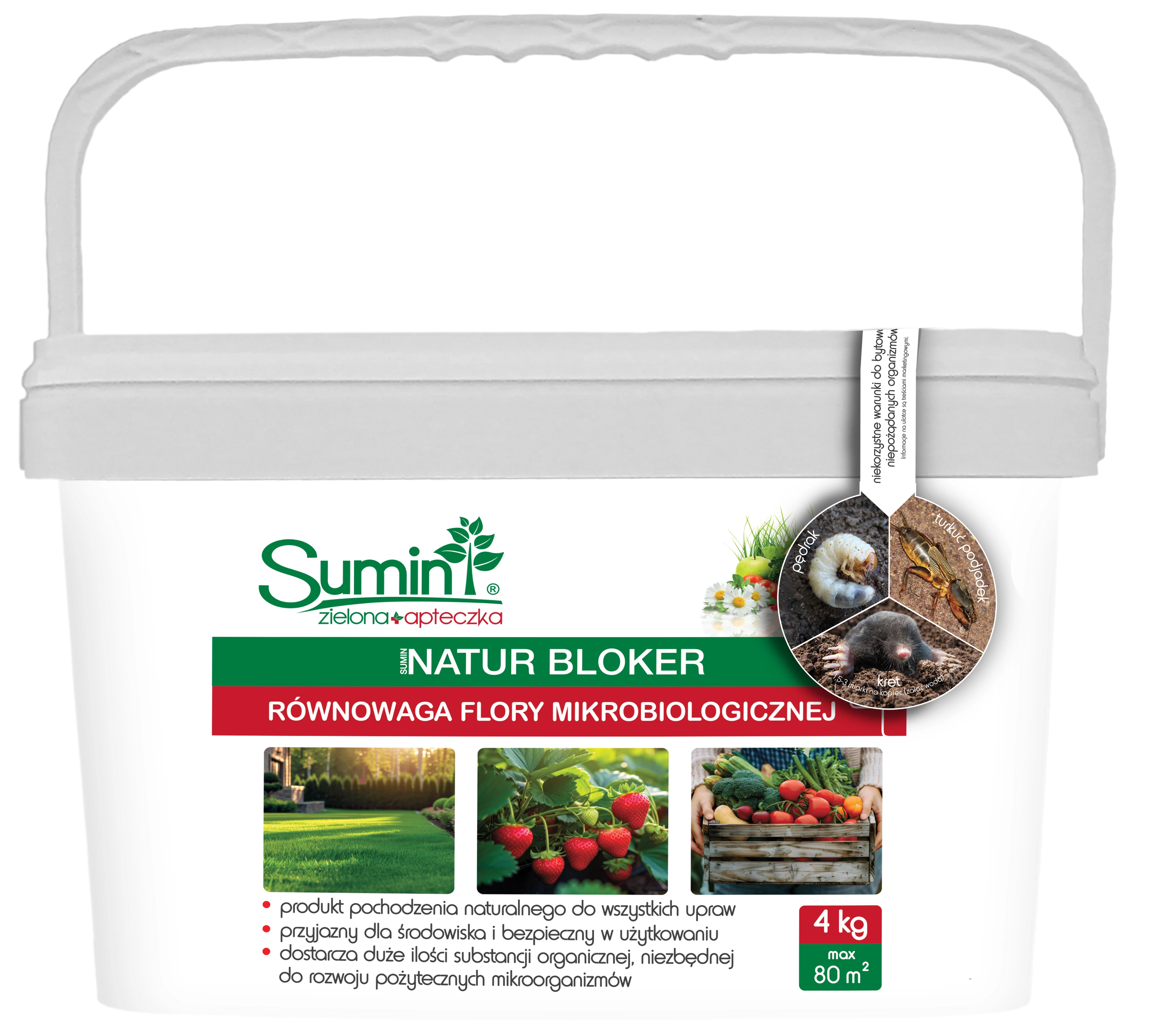 Natur Bloker 4 kg, Sumin środek na krety, preparat na pędraki, turkucie zwalczanie, nicienie w glebie, biofumigacja gleby, nawóz organiczny pellet, środek na drutowce, preparat na patogeny grzybowe, środek na szkodniki glebowe