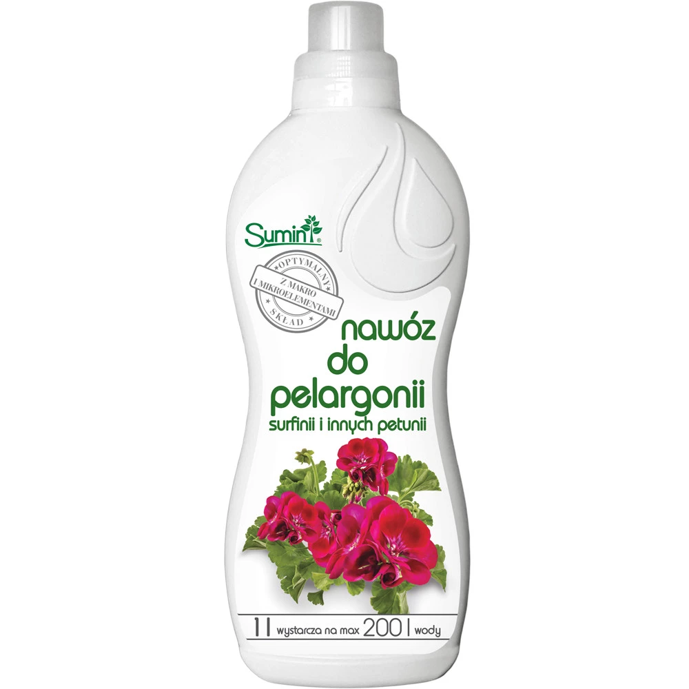nawóz do pelargonii, nawóz do surfinii, nawóz do petunii, nawóz do roślin balkonowych, płynny nawóz do kwiatów, nawóz do kwiatów balkonowych, nawóz do roślin kwitnących, nawóz Sumin, nawóz do pelargonii płynny, nawóz do petunii płynny