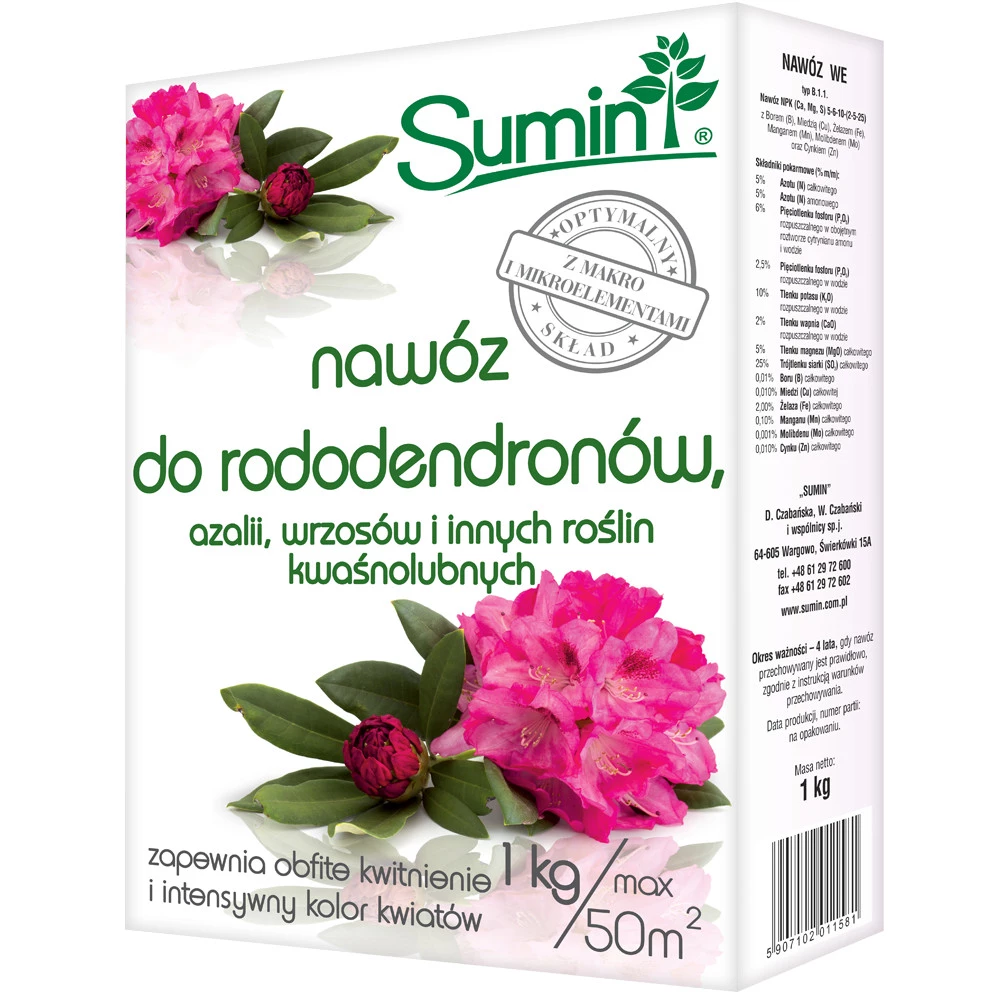 nawóz do rododendronów, nawóz do azalii, nawóz do wrzosów, nawóz do roślin kwaśnolubnych, nawóz do borówki, nawóz ogrodowy granulowany, nawóz do wrzośców, nawóz do roślin kwaśnej gleby, nawóz do iglaków, nawóz Sumin, nawóz ogrodniczy 1 kg