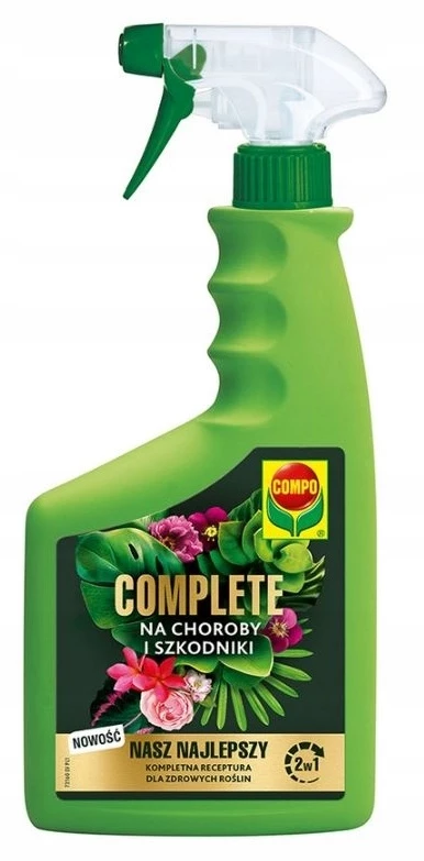 spray na szkodniki roślin, spray na choroby roślin, COMPO COMPLETE 2w1, preparat na mszyce, oprysk na przędziorki, preparat na mączliki, oprysk na mączniaka, preparat do roślin ozdobnych, oprysk do warzyw i ziół, środek na szkodniki roślin 500 ml.
