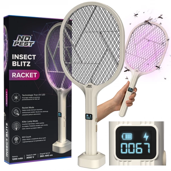 Elektryczna łapka na muchy, komary, mole rażąca lampa packa No Pest® Racket