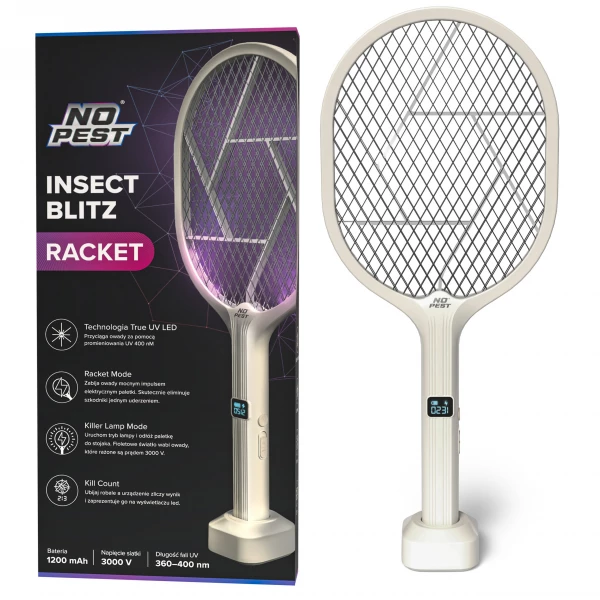 Elektryczna łapka na muchy, komary, mole rażąca lampa packa No Pest® Racket