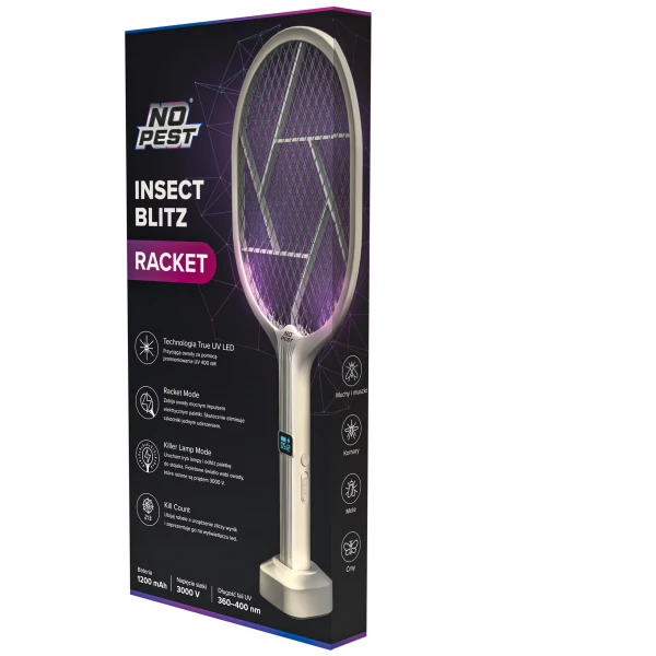 Elektryczna łapka na muchy, komary, mole rażąca lampa packa No Pest® Racket