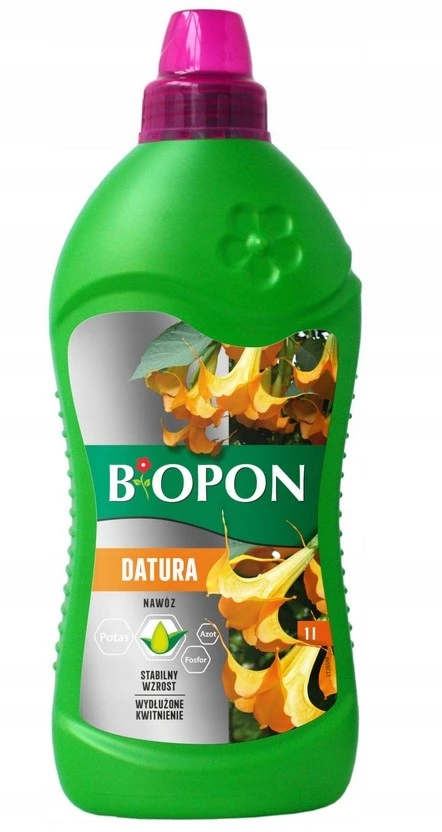 nawóz do datury, Biopon nawóz do datury, nawóz do brugmansji, nawóz do bielunia, nawóz płynny do roślin kwitnących, nawóz mineralny do datur, koncentrat do nawożenia datury, nawóz do roślin balkonowych, nawóz do roślin ozdobnych, nawóz 1l Biopon, nawóz do datury w płynie, nawóz NPK do datury