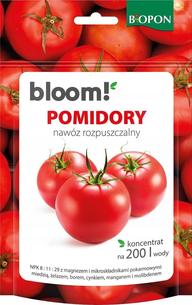 nawóz do pomidorów, Biopon Bloom, nawóz rozpuszczalny do pomidorów, nawóz NPK pomidory, nawóz do warzyw, nawóz mineralny pomidory, nawożenie pomidorów, nawóz ogrodowy pomidory, Biopon nawóz pomidory, nawóz do pomidorów 200 g