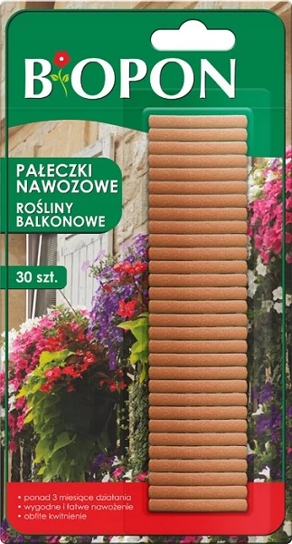 pałeczki nawozowe Biopon, nawóz do roślin balkonowych, pałeczki nawozowe do kwiatów, nawóz do roślin doniczkowych, Biopon pałeczki 30 sztuk, pałeczki nawozowe NPK, odżywka do kwiatów balkonowych, nawóz w pałeczkach, pałeczki nawozowe do doniczek, Biopon nawóz do roślin balkonowych 30 szt.