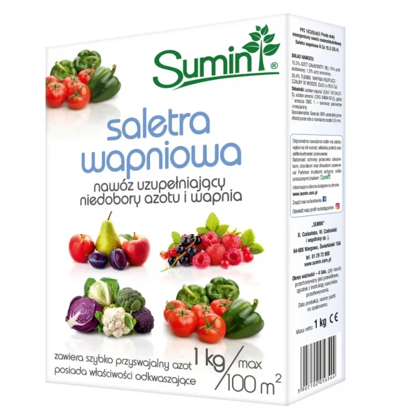 Saletra wapniowa nawóz uzupełniający niedobory azotu i wapnia Sumin 1 kg