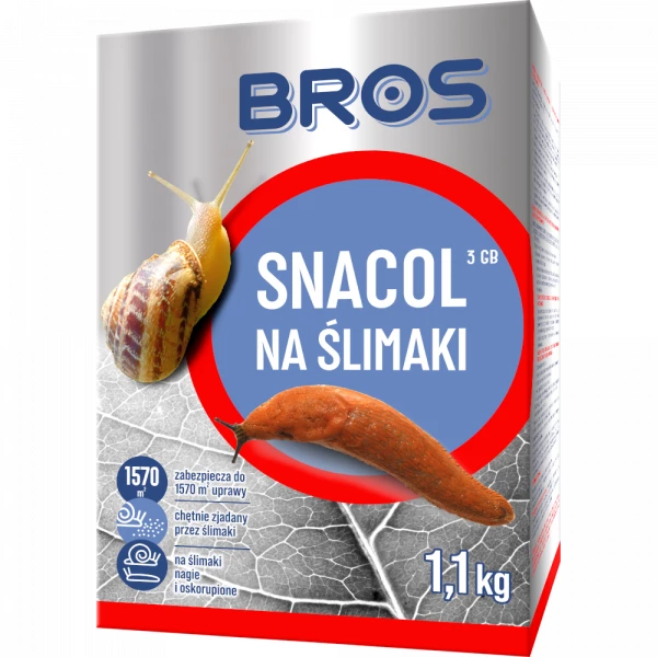 Środek na ślimaki w ogrodzie, granulat BROS Snacol 3 GB 1,1kg