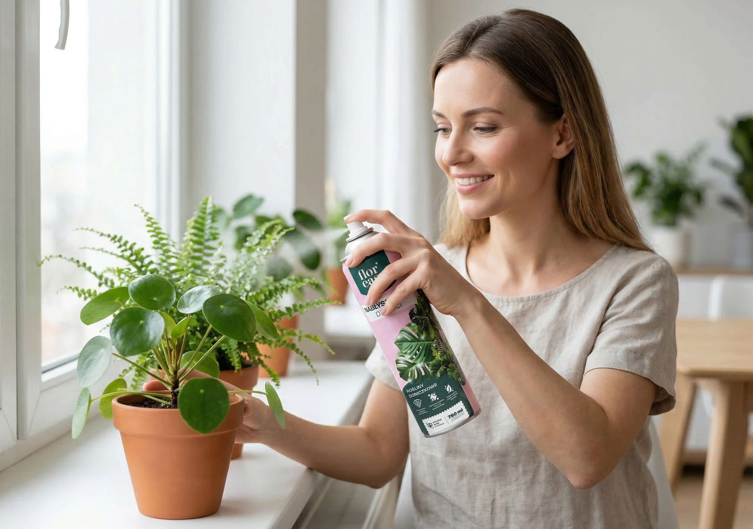 nabłyszczacz do liści, spray do roślin, pielęgnacja roślin doniczkowych, preparat do liści, flor'easy, nabłyszczacz roślin, aerozol do roślin, połysk liści, czyszczenie liści, preparat do kwiatów