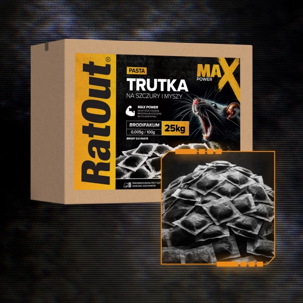 Najmocniejsza trutka na szczury, myszy, gryzonie od RatOut® pasta brodifakum MaX Power 25 kg